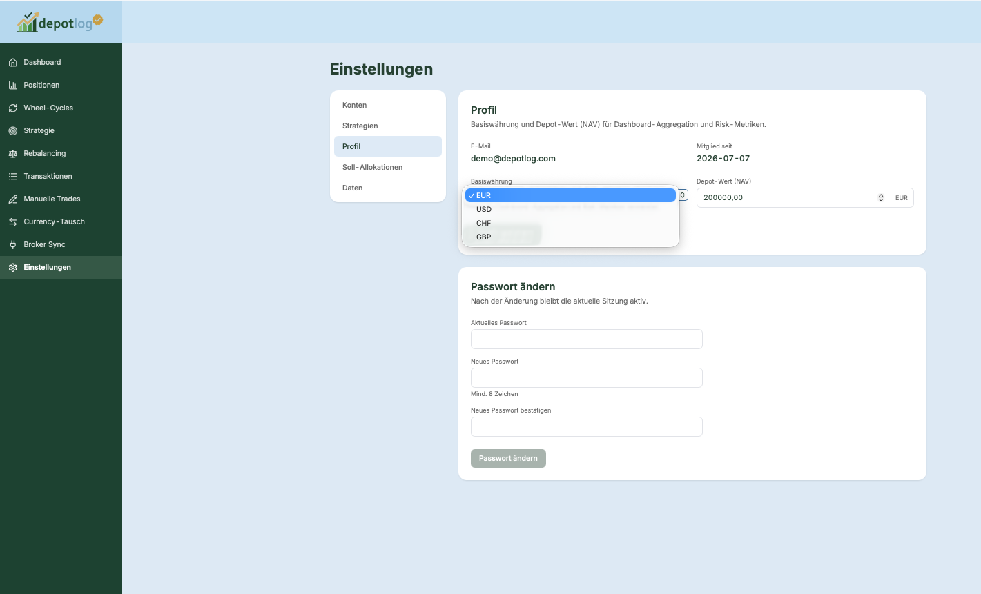 Multi-Currency-Einstellung
